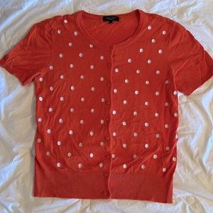 Orange Polka Dot Short Sleeve Cardigan Sweater